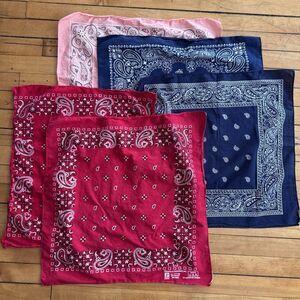 Vintage Bandana Lot of 5 Made in USA Fast Color Paris + Colorfast Paisley Colors